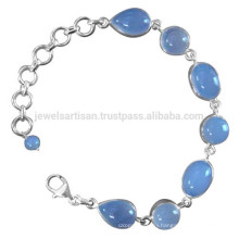 Beautiful Chalcedony Gemstone & Sterling Silver Handmade Link Chain Bracelet